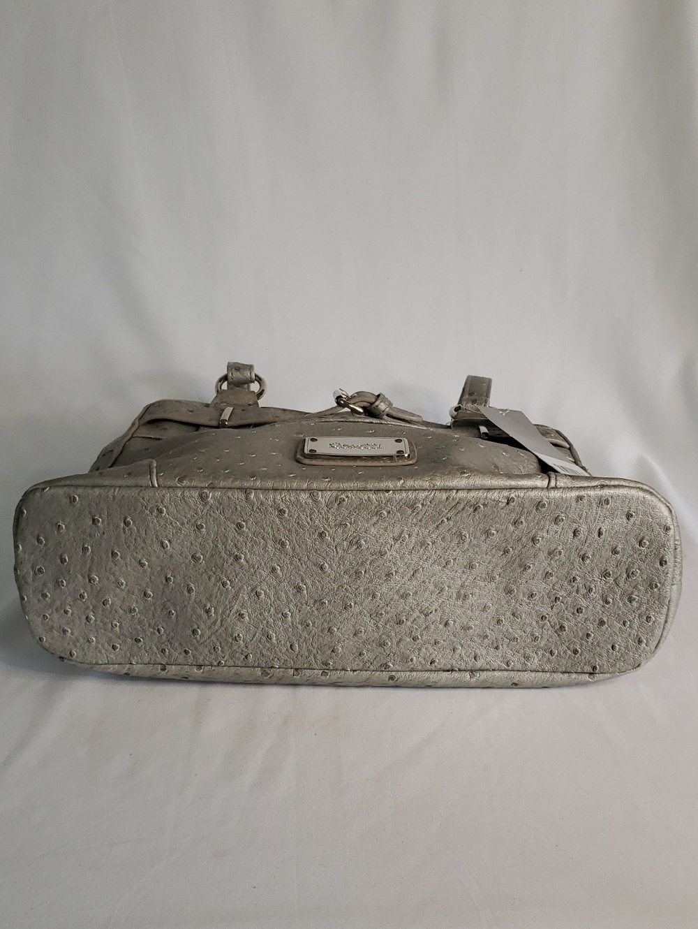 Rosetti Metallic Silver/Pale Gray Ostrich Embossed Handbag with Buckle Accent - Picture 5 of 6